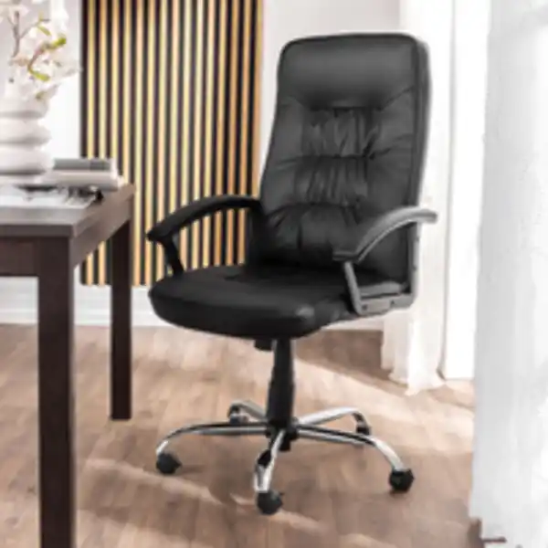 Bild 2 von Better Home Höhenverstellbarer Bürostuhl mit Armlehne, ca. 68 x 69 x 113-123 cm  - Schwarz in Lederoptik