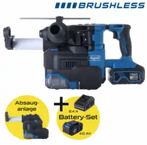 Scheppach Akku-Bohrhammer BC-DH3000FS-X - Set L mit integrierter Staubabsaugung