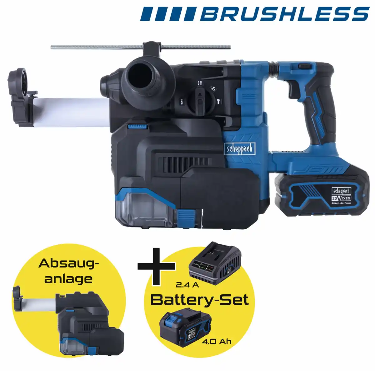 Bild 1 von Scheppach Akku-Bohrhammer BC-DH3000FS-X - Set L mit integrierter Staubabsaugung