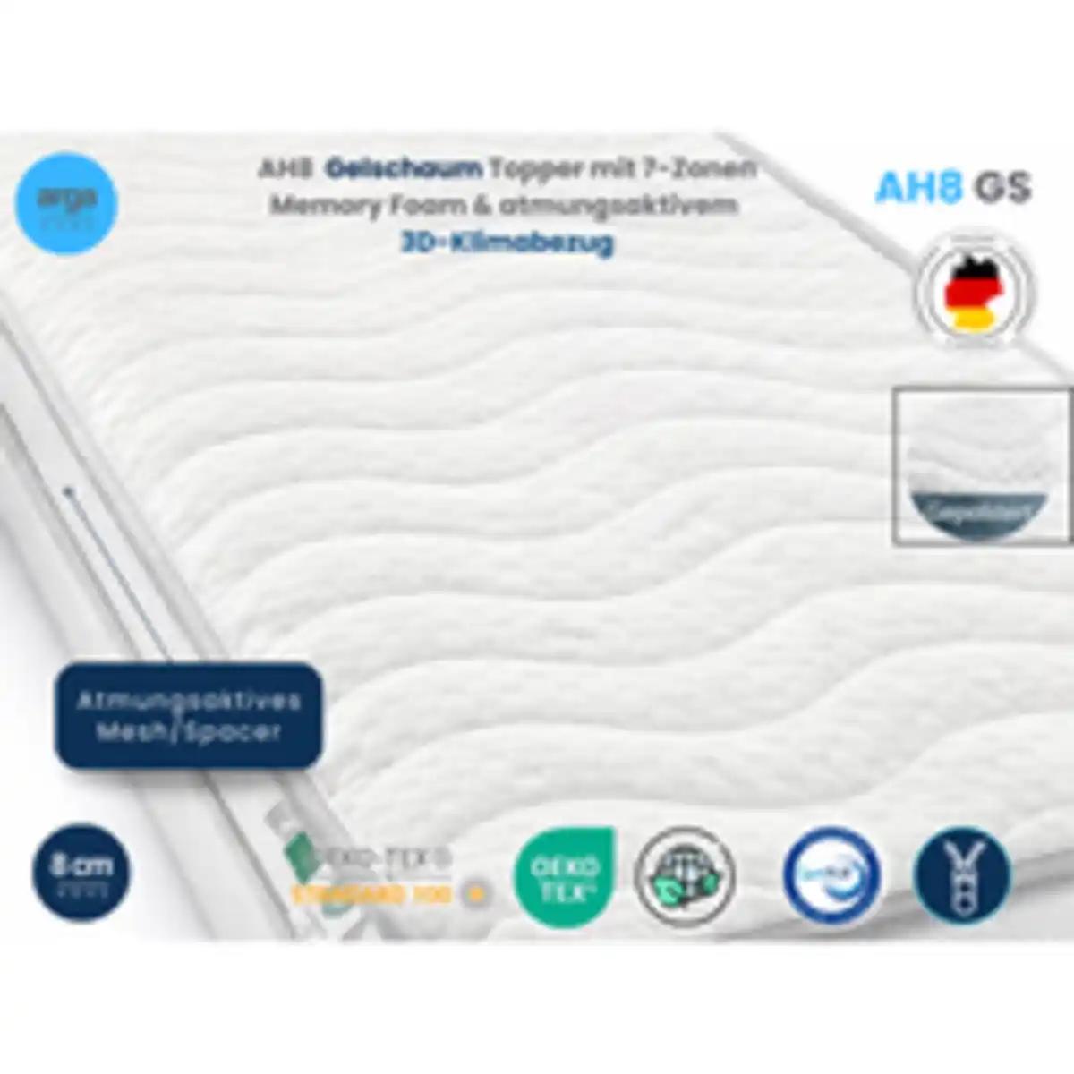 Bild 2 von Arga Home AH8  Gelschaum Topper mit 7-Zonen Memory Foam & atmungsaktivem 3D-Klimabezug