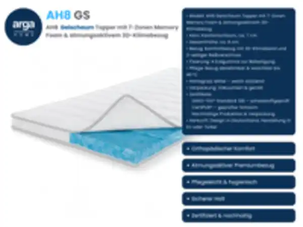 Bild 3 von Arga Home AH8  Gelschaum Topper mit 7-Zonen Memory Foam & atmungsaktivem 3D-Klimabezug