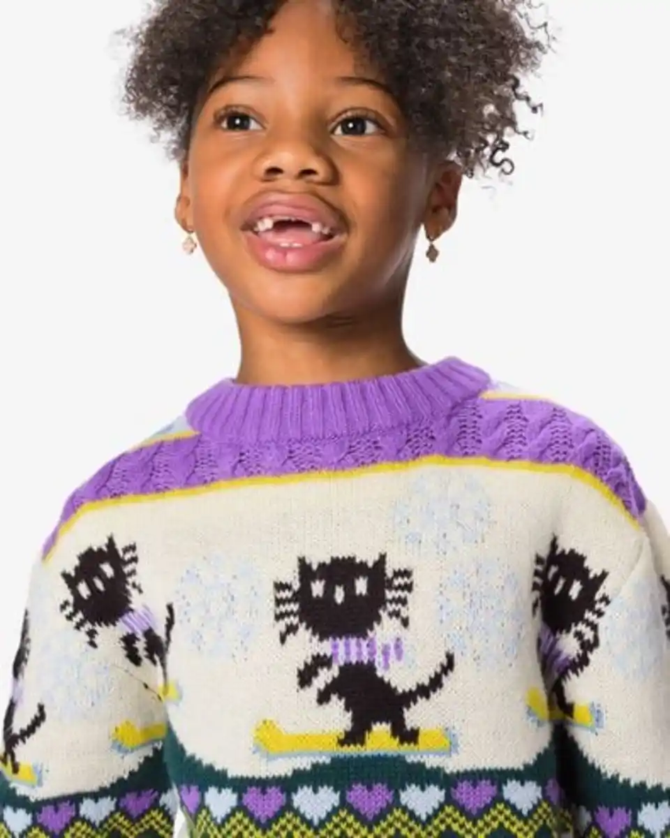 Bild 4 von Siepie und Takkie Kinderpullover, Grobstrick, Norwegermuster ecru