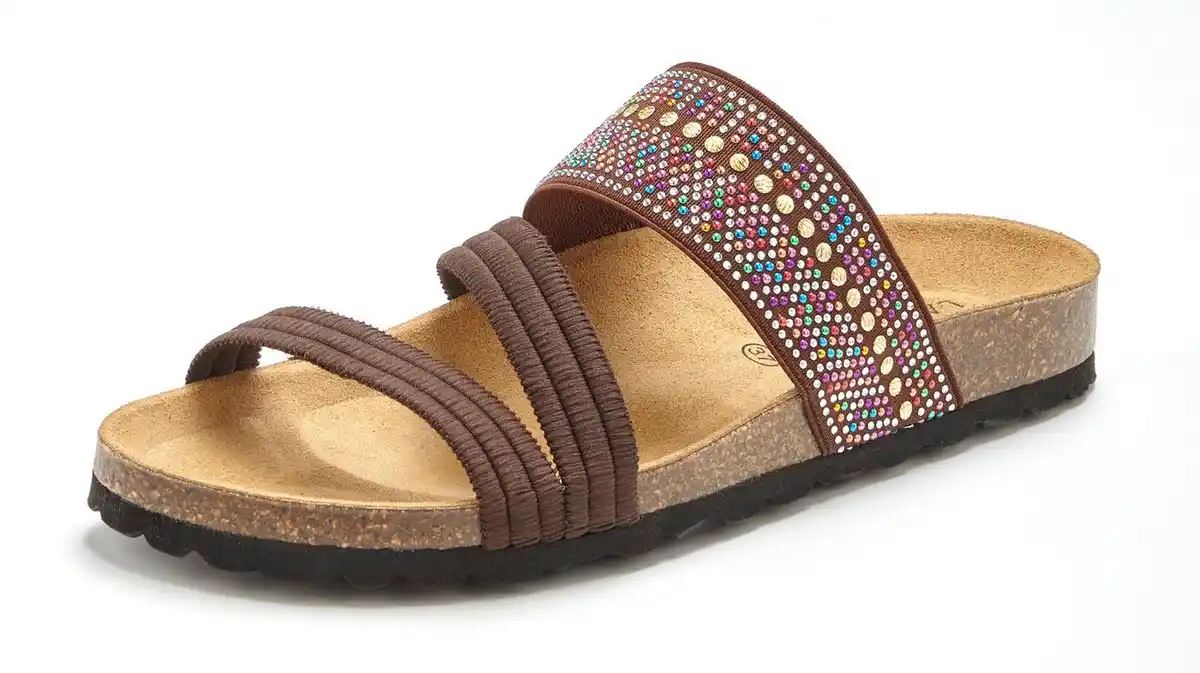 Bild 1 von LASCANA Mule, Sandale, offener Schuh, Sommerschuh, Pantolette mit Komfortkorkfußbett aus Leder und elastischen Riemen