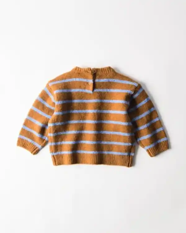 Bild 3 von Babypullover, Feinstrick, gestreift mittelbraun