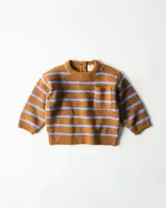 Babypullover, Feinstrick, gestreift mittelbraun