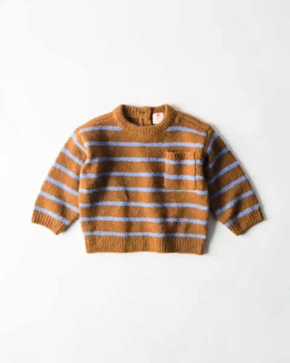 Bild 1 von Babypullover, Feinstrick, gestreift mittelbraun