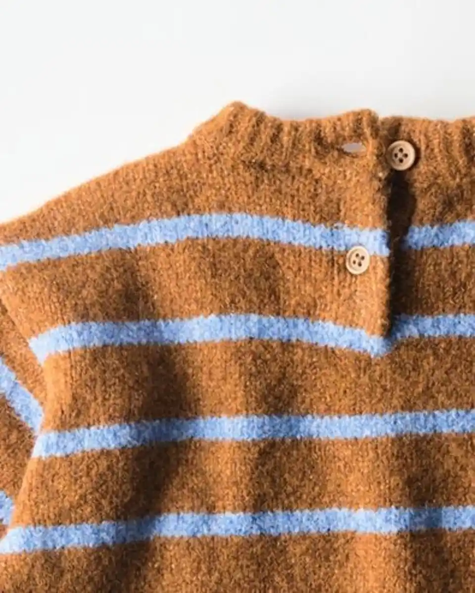 Bild 4 von Babypullover, Feinstrick, gestreift mittelbraun