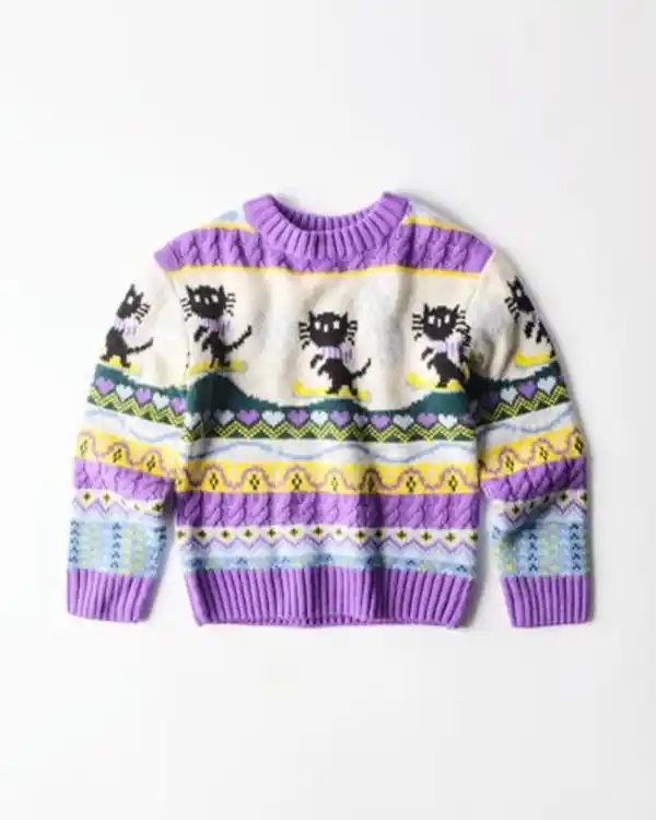 Bild 2 von Siepie und Takkie Kinderpullover, Grobstrick, Norwegermuster ecru