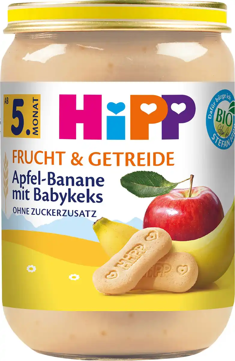 Bild 1 von HiPP Bio Frucht und Getreide Apfel-Banane mit Babykeks, 190 g