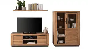 Wohnzimmer-Set Wildeiche 3-teilig mit Highboard und TV-Lowboard - GRENO