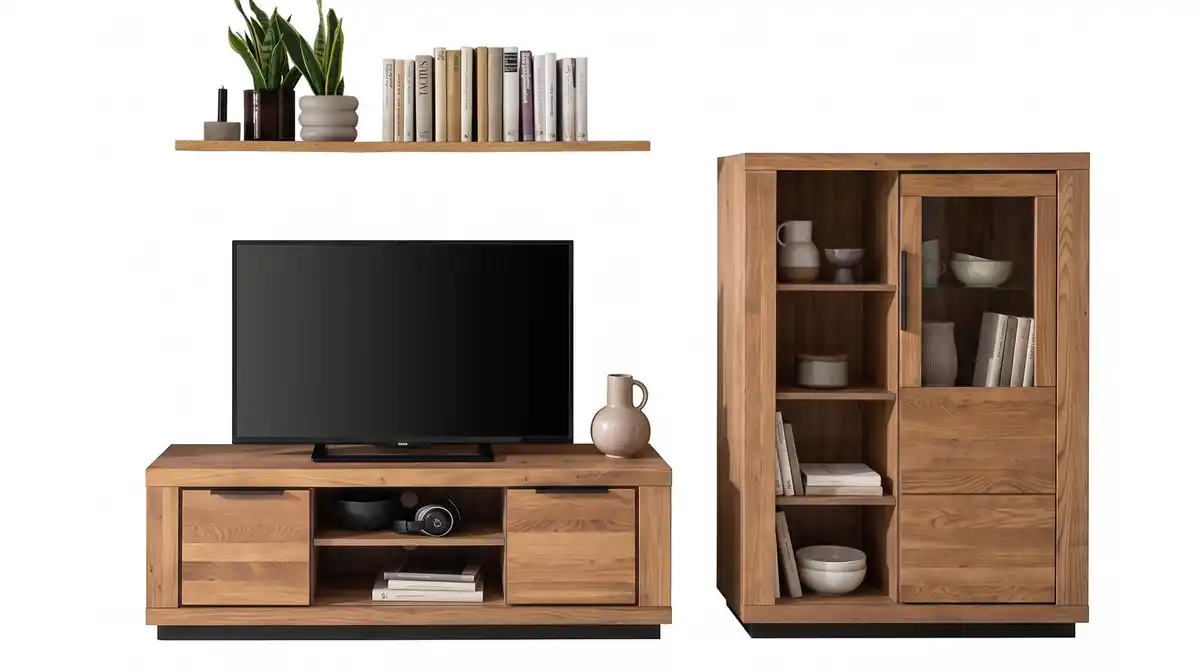 Bild 1 von Wohnzimmer-Set Wildeiche 3-teilig mit Highboard und TV-Lowboard - GRENO