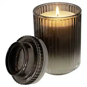HOME CREATION Kerze In Geriffeltem Glas/Vase, Schwarz
