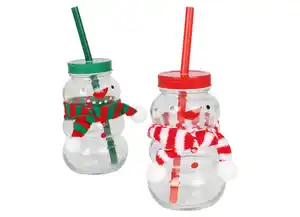 Trinkglas Schneemann mit Trinkhalm