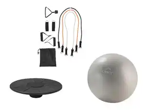 CRIVIT Balance Board / Soft Gymnastikball / Fitnessband-Set,  128 cm
