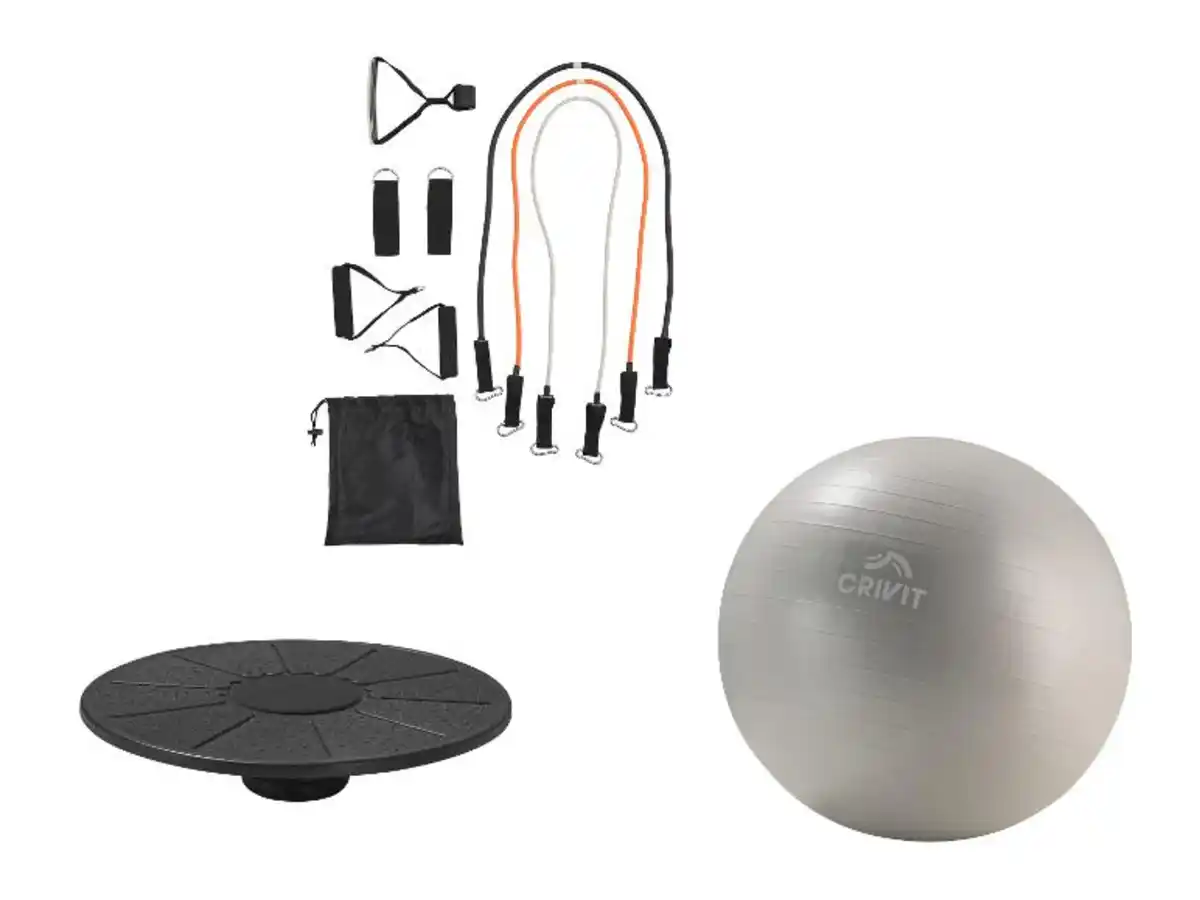 Bild 1 von CRIVIT Balance Board / Soft Gymnastikball / Fitnessband-Set,  128 cm