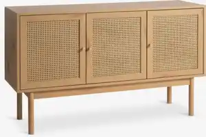 Sideboard HILLESTED 3 Türen warme Eichenfarbe/Polyrattan
