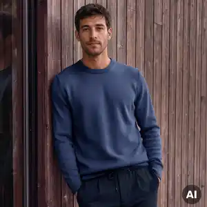 Herren-Pullover mit rundem Halsausschnitt in Melange-Optik