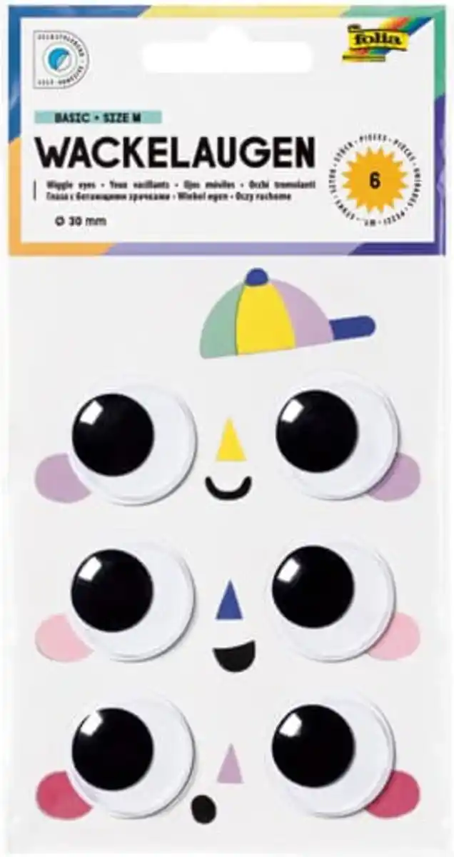 Bild 1 von folia Wackelaugen BASIC, Size M, selbstklebend, Ø 30mm, 1 Stk