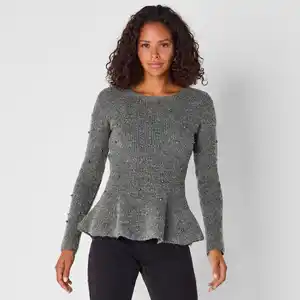 Damen-Schößchen-Pullover mit Perlen und Langarm