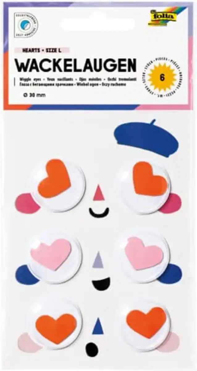 Bild 1 von folia Wackelaugen HEARTS, Size L, selbstklebend, Ø 30mm, 1 Stk