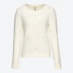 Damen-Flausch-Pullover mit Perlen