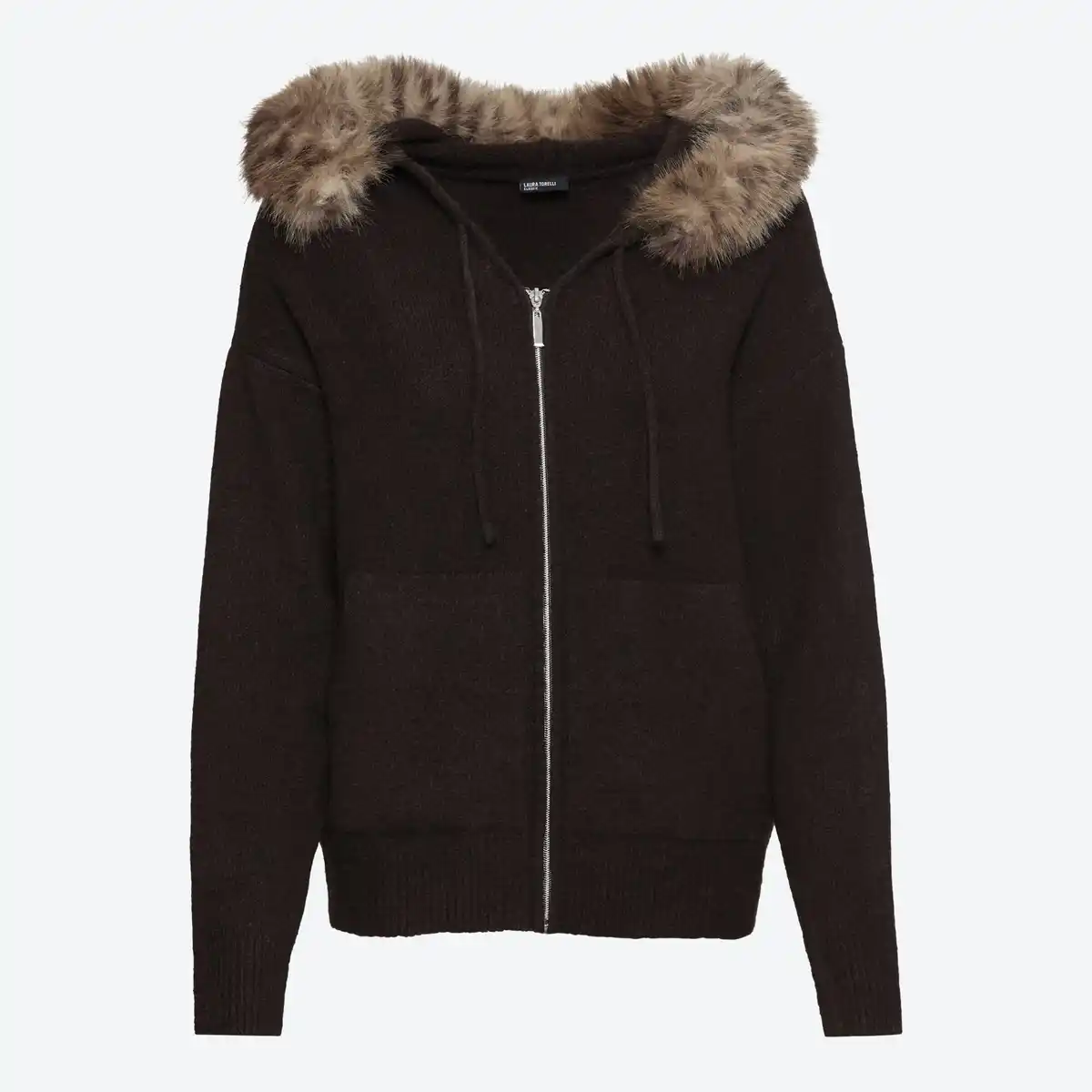 Bild 3 von Damen-Cardigan mit Kunstfell-Kapuze