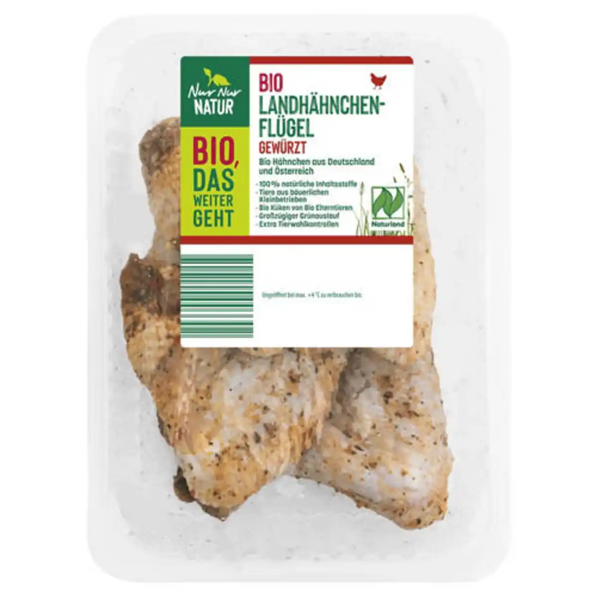 Bild 1 von NUR NUR NATUR Bio-Landhähnchen Flügel 350 g, Gewürzt