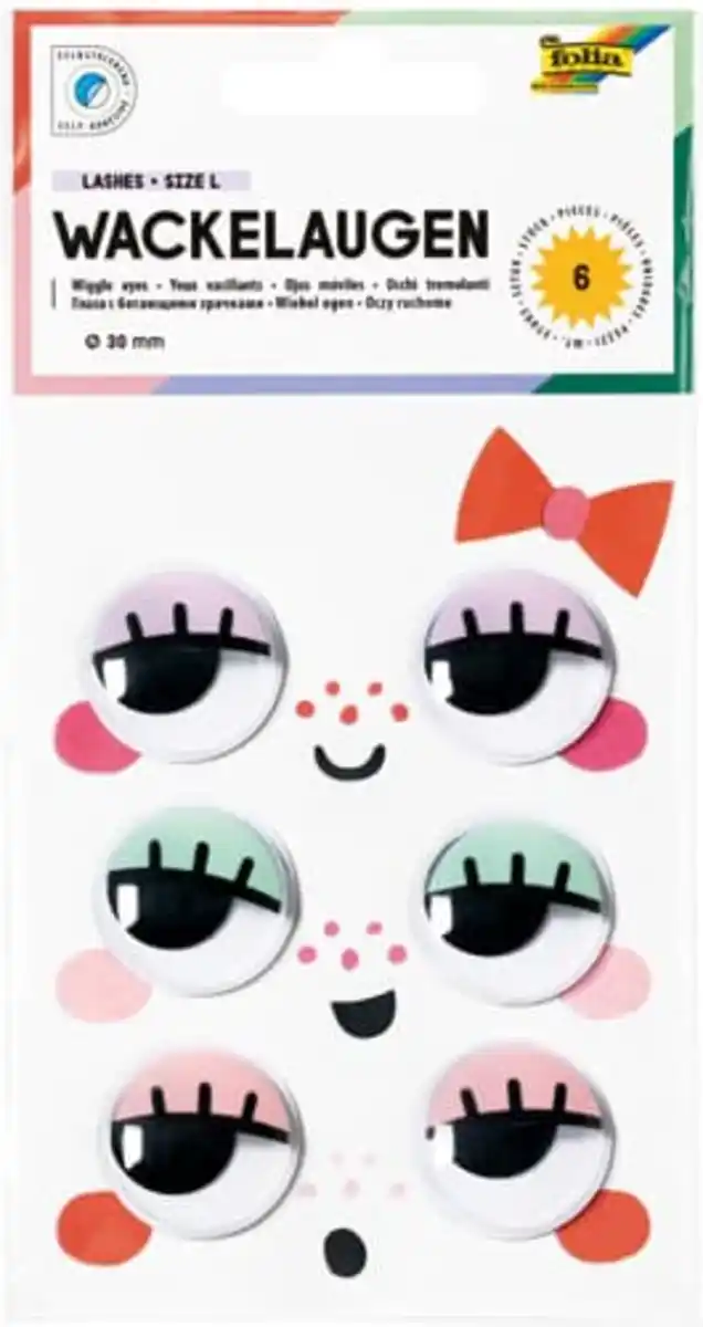 Bild 1 von folia Wackelaugen LASHES, Size L, selbstklebend, Ø 30mm, 1 Stk