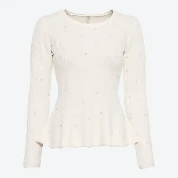 Bild 3 von Damen-Schößchen-Pullover mit Perlen und Langarm