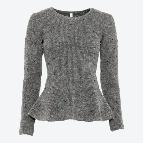 Bild 2 von Damen-Schößchen-Pullover mit Perlen und Langarm