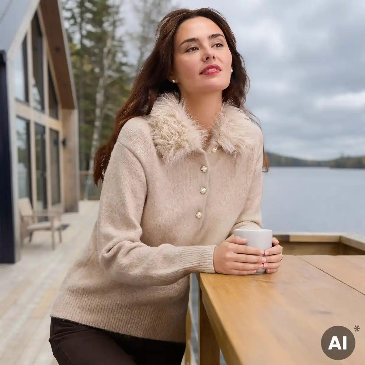 Bild 1 von Damen-Pullover mit Kunstfell-Kragen