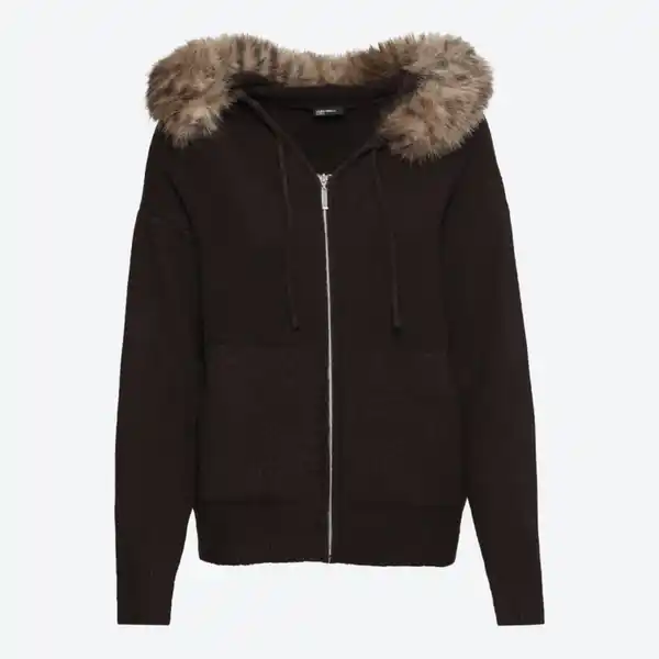 Bild 2 von Damen-Cardigan mit Kunstfell-Kapuze