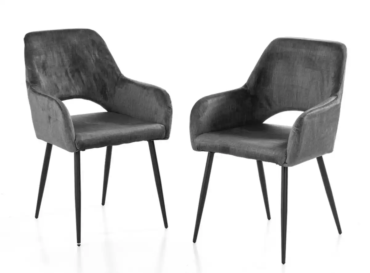 Bild 1 von Prestige Home Living Indoor 2er-Set Esszimmerstuhl, gepolstert aus Samtbezug, ca. 62,5 x 58 x 86,5 cm - Anthrazit
