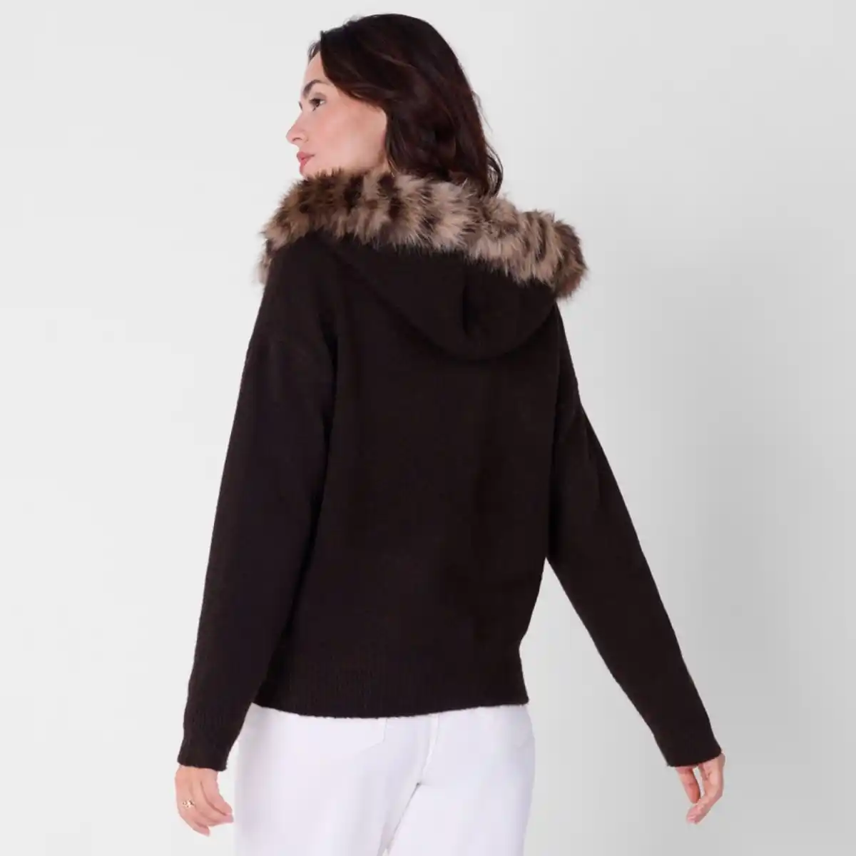 Bild 4 von Damen-Cardigan mit Kunstfell-Kapuze