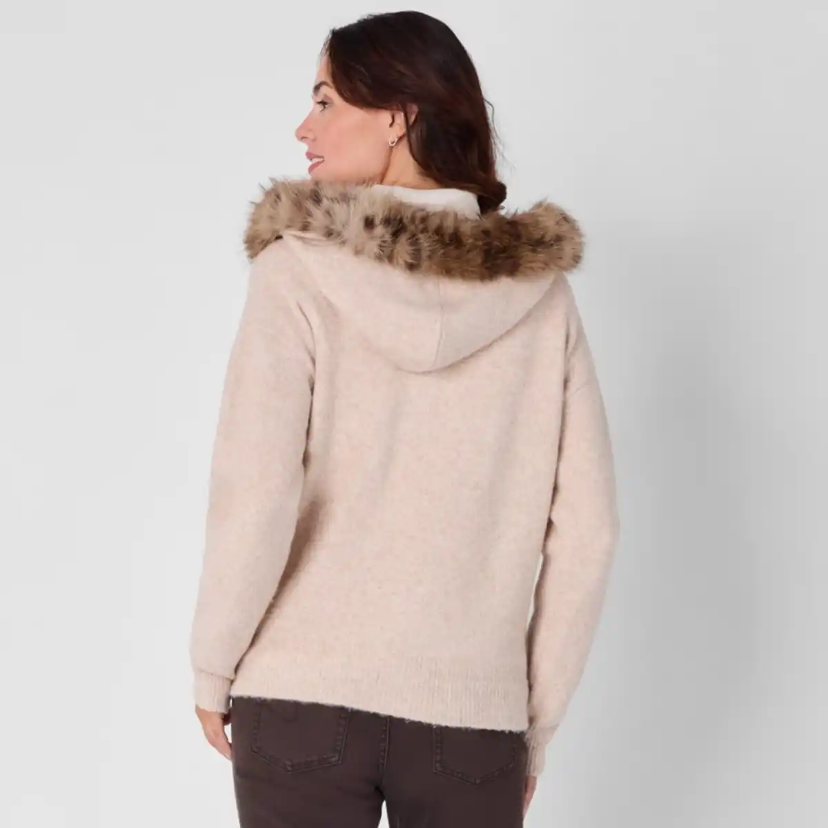 Bild 4 von Damen-Cardigan mit Kunstfell-Kapuze