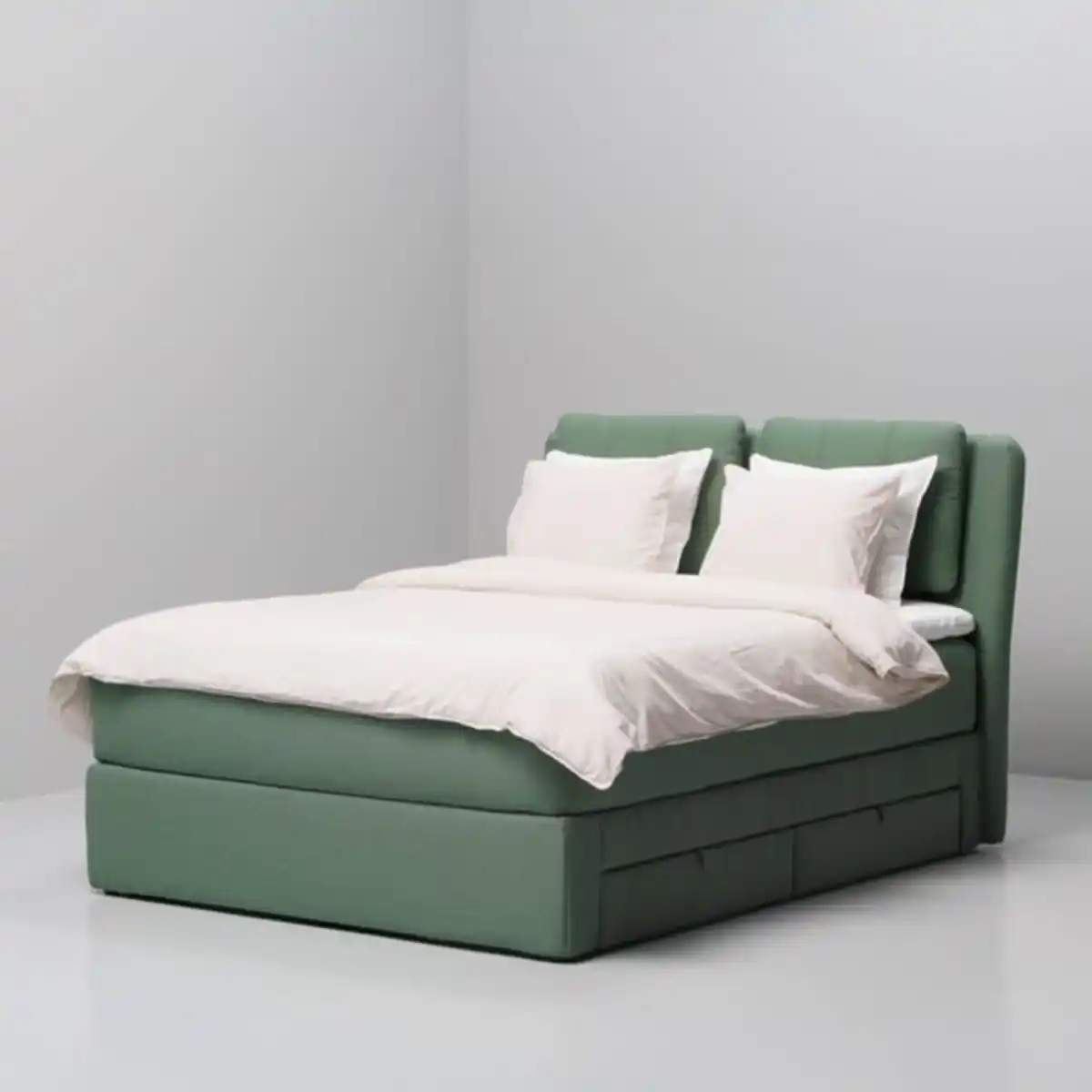 Bild 2 von LILLFJÄLLET Boxspringbett mit Bettkasten, Vågstranda fest/mittelfest/Nordberget Tibbleby graugrün, 160x200 cm