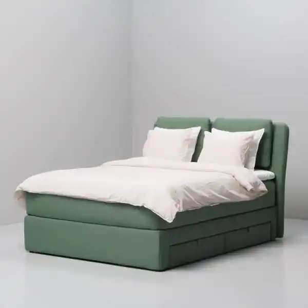 Bild 2 von LILLFJÄLLET Boxspringbett mit Bettkasten, Vågstranda fest/mittelfest/Nordberget Tibbleby graugrün, 160x200 cm