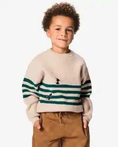 Takkie-Kinderpullover aus Grobstrick, gestreift sandfarben