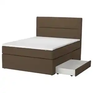 HEMFJÄLLET Boxspringbett mit Bettkasten, Valevåg fest/Nordberget Tonerud dunkel graubraun, 140x200 cm