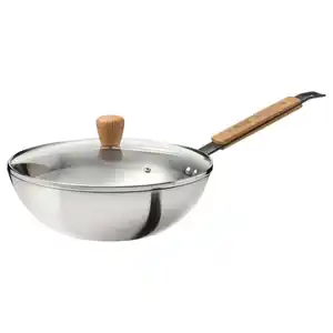VARDAGEN Wok mit Deckel, Glas/Karbonstahl Buche, 28 cm