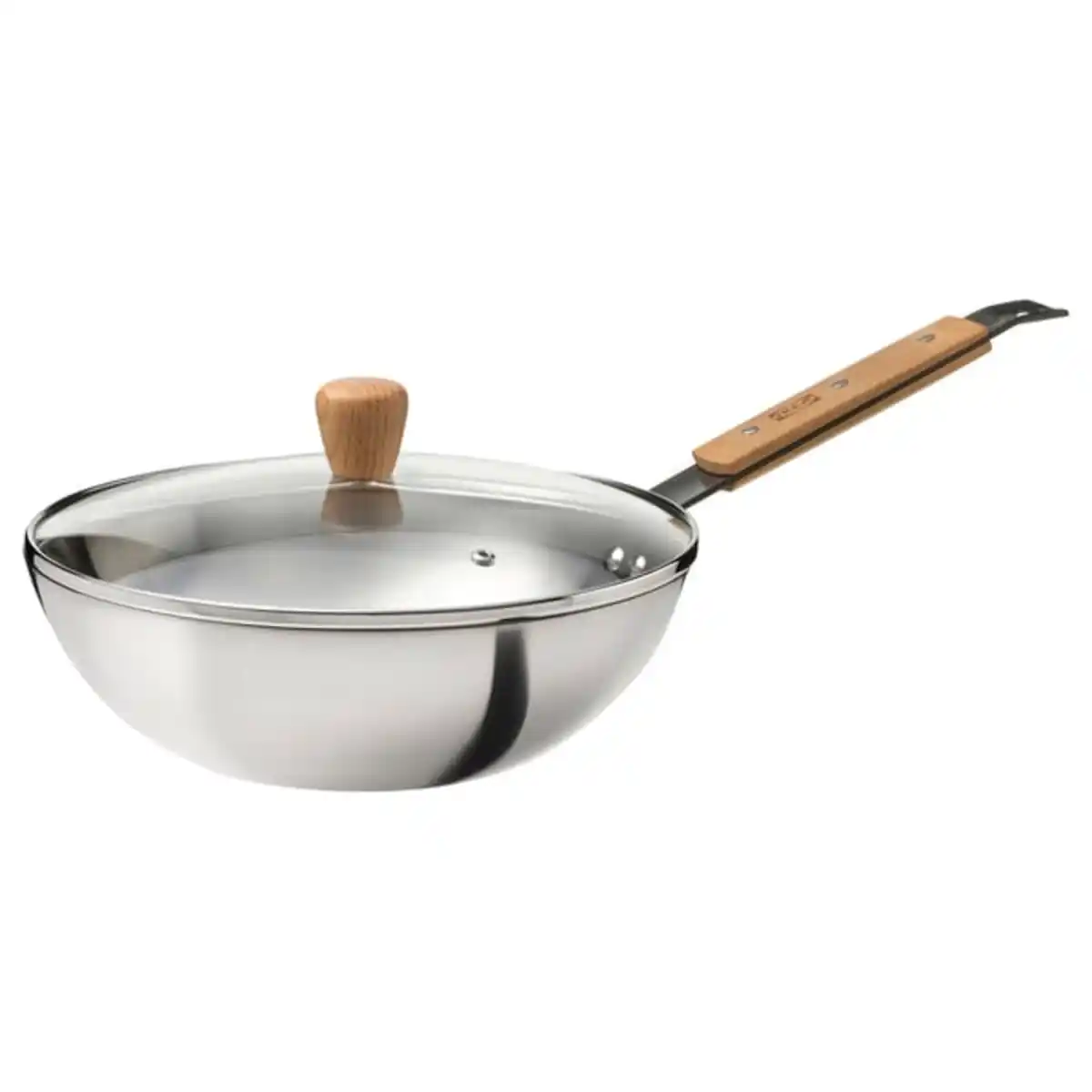 Bild 1 von VARDAGEN Wok mit Deckel, Glas/Karbonstahl Buche, 28 cm