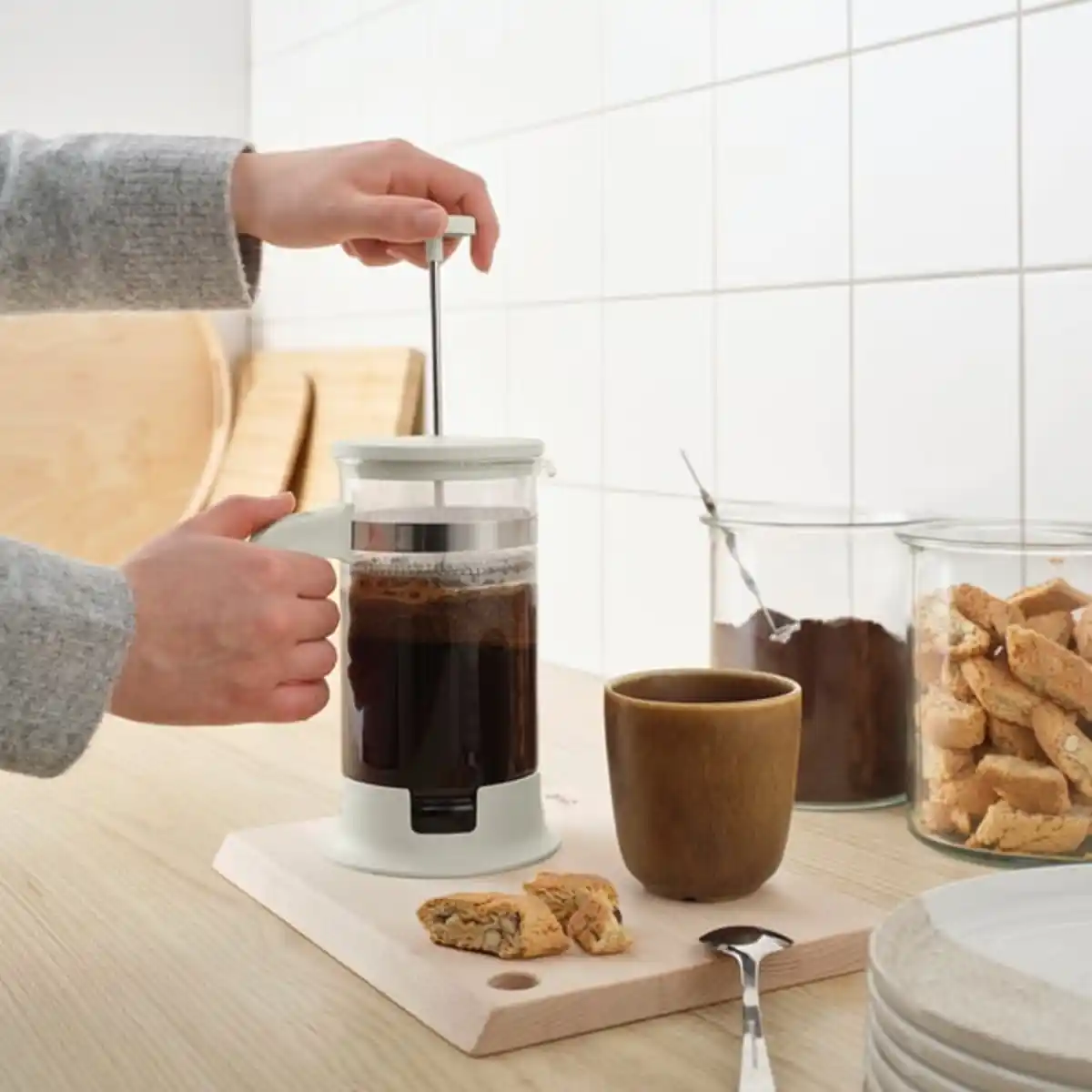 Bild 4 von UPPHETTA Kaffee-/Teezubereiter, Glas/Edelstahl elfenbeinweiß, 1 l