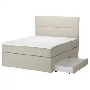 HEMFJÄLLET Boxspringbett mit Bettkasten, Valevåg fest/Nisseholm Odensvi hellbeige, 140x200 cm