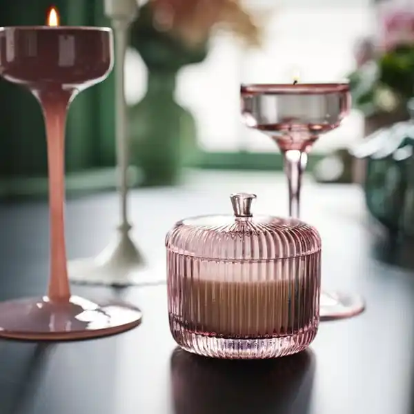 Bild 3 von SNÖSISKA Duftkerze im Glas, 2 Dochte/Deckel, Tonkabohne und Orangenblüte blassrosa, 20 Std.