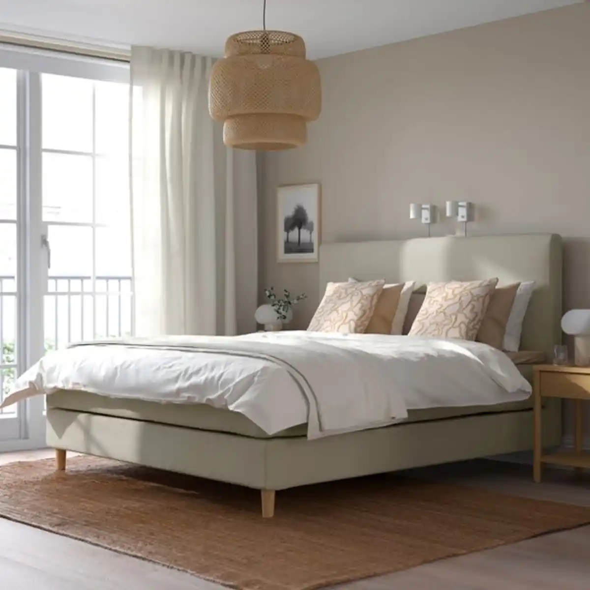 Bild 3 von HEMFJÄLLET Boxspringbett, Vesteröy mittelfest/Näsfjället Odensvi hellbeige, 180x200 cm