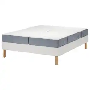 LYNGÖR Boxspringbett, Vesteröy fest/mittelfest/hellblau weiß, 180x200 cm