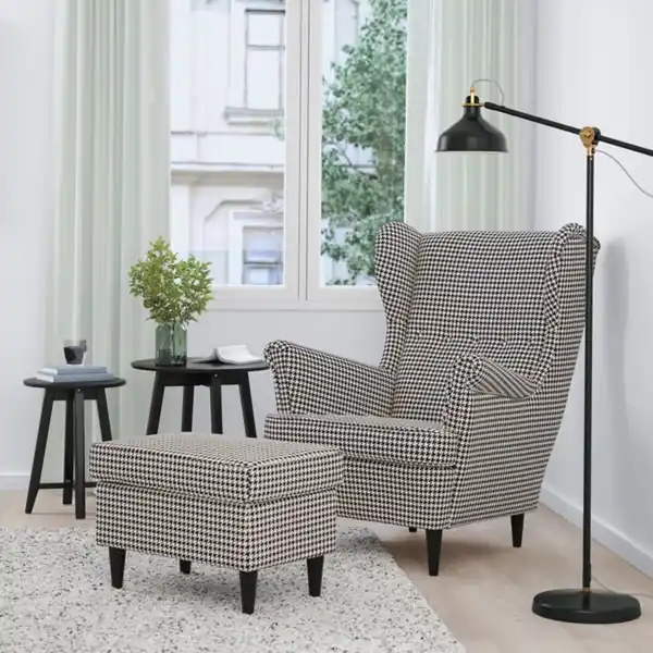 Bild 2 von STRANDMON Sessel und Hocker, Vibberbo schwarz/beige