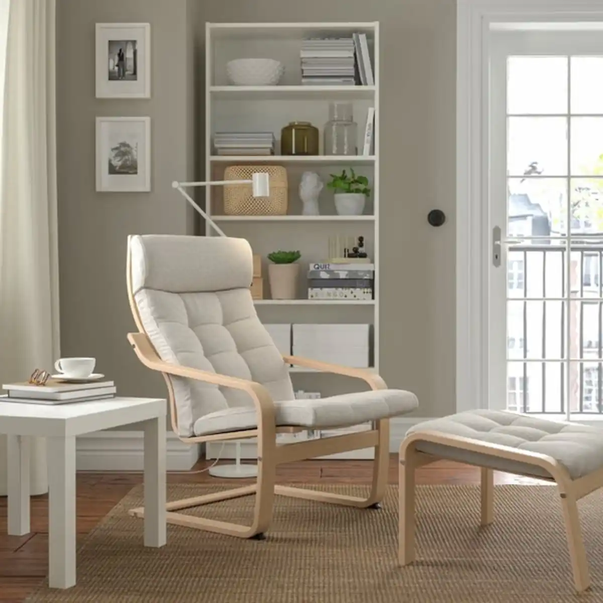Bild 2 von POÄNG Sessel, Eichenfurnier weiß lasiert/Gunnared beige