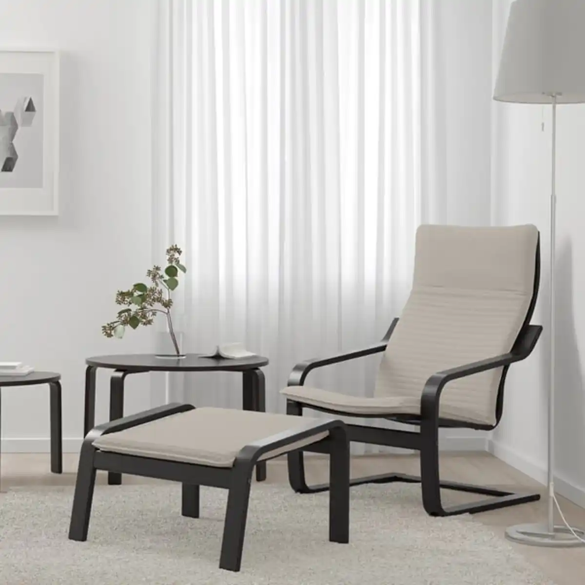 Bild 2 von POÄNG Sessel, schwarzbraun/Knisa hellbeige