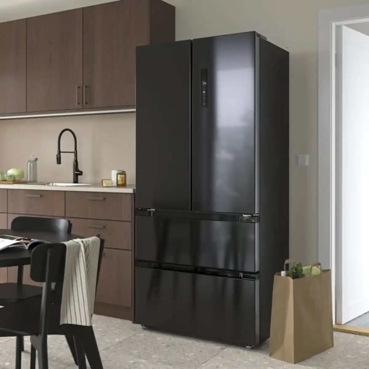 Bild 4 von RIBBENÅS Kühl-/Gefrierschrank doppeltürig, IKEA 700 frei stehend/schwarz Edelstahl, 347/169 l